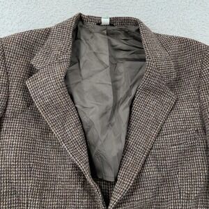 ! TAG INSIDE POCKET Harris Tweed Blazer Mens 42 Brown Houndstooth Handwoven Wool